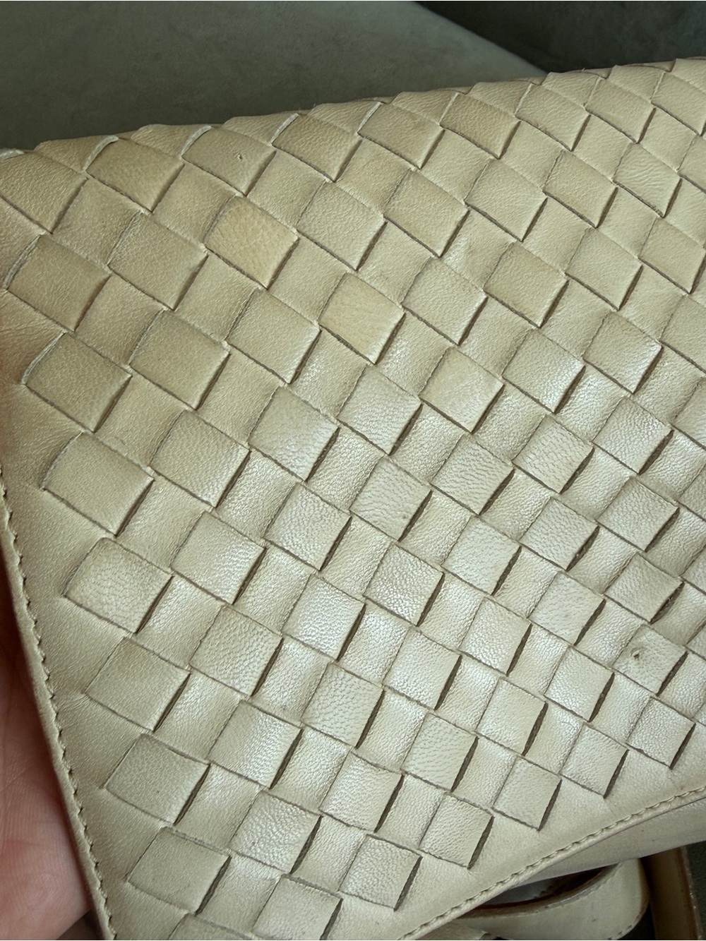 Vintage Bottega Veneta Intrecciato Leather Shoulder Bag Cream